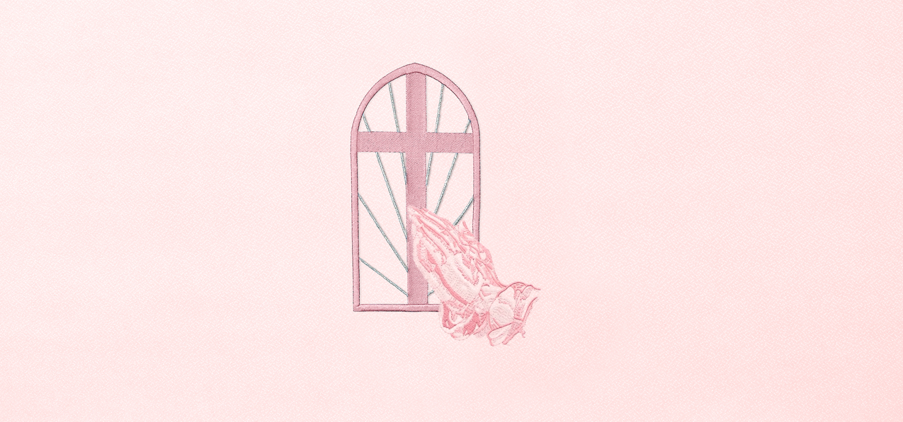Church Window Hands Pink Pink Faux